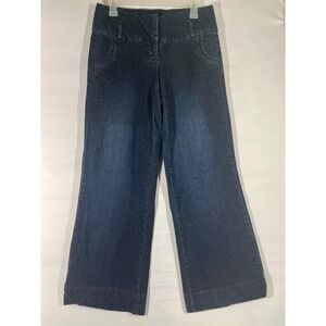 ELLE Dark Wash‎ Women Jeans Trousers Wide Flare Leg Cropped Low Rise Size 4